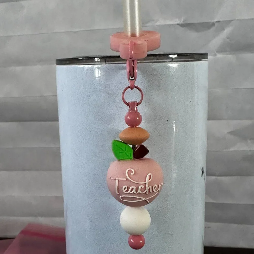 Teacher Themed Cup Charm Straw Hanger Silicone Beads Reusable Accessory